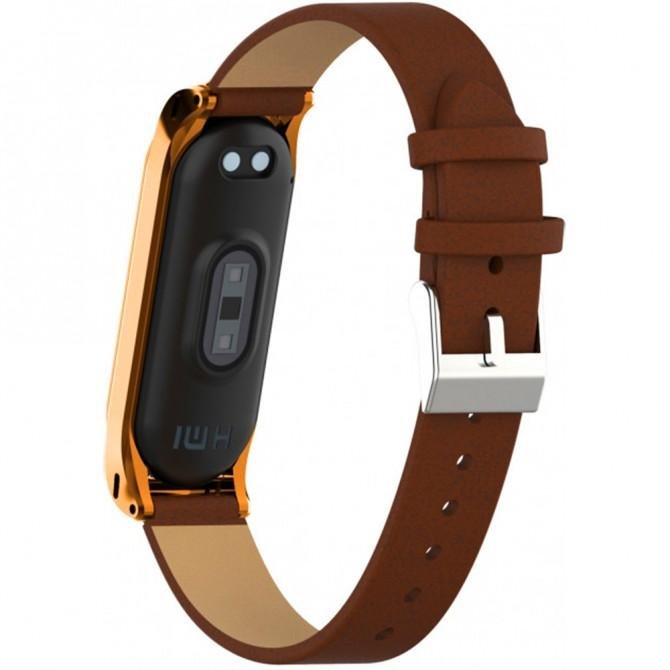 Ремінець для Xiaomi Band 3/4 steel+leather design (Коричневий+Золотий)-2