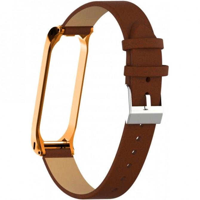 Ремінець для Xiaomi Band 3/4 steel+leather design (Коричневий+Золотий)-5