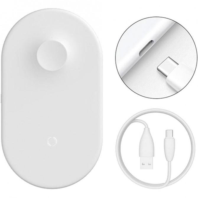 Бездротовий зарядний пристрій Baseus Smart 2in1(Type-C) (WX2IN1P20-02) Бiлий (Phone + Watch)