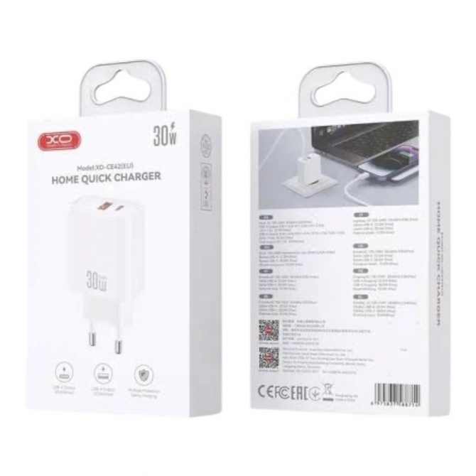 Мережевий зарядний пристрій XO CE42 30W 1USB+Type-c White-2