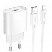 Мережевий зарядний пристрій 1USB Hoco C109A Fighter QC3.0 18W White + Cable Lightning