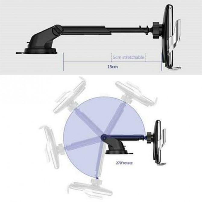 Автодержатель USAMS US-CD125 + беспроводная зарядка Чёрный (CD125ZJ01)-1