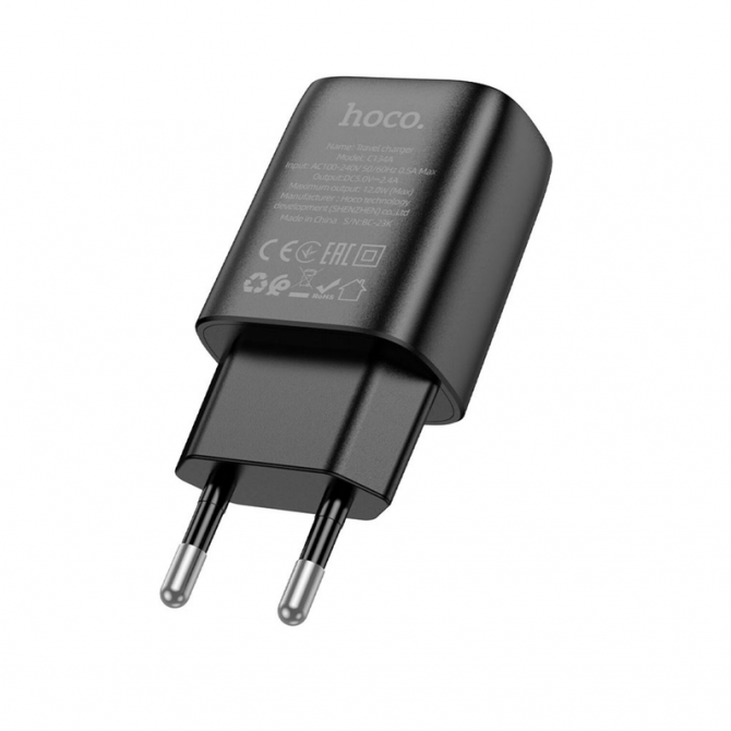 Мережевий зарядний пристрій 1USB Hoco C134A Solid Black-2