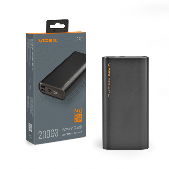 Дополнительная батарея 20000 mAh Videx VPB-320-B 22,5W Black-3