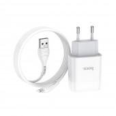 Мережевий зарядний пристрій Hoco C73A White + USB Cable Lightning (2.4A)