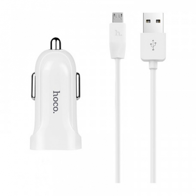 Автомобильное зарядное устройство 1USB Hoco Z2 White + USB Cable MicroUSB (1.5A)