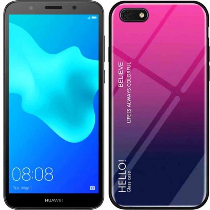 Чехол TPU Gradient HELLO Glass для Huawei Y5 2018 Розовый