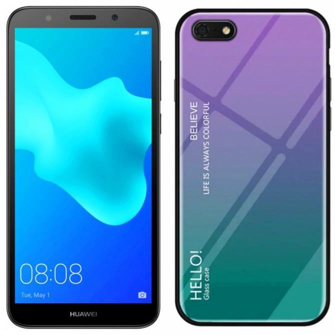 Чохол TPU Gradient HELLO Glass для Huawei Y5 2018 Блакитний