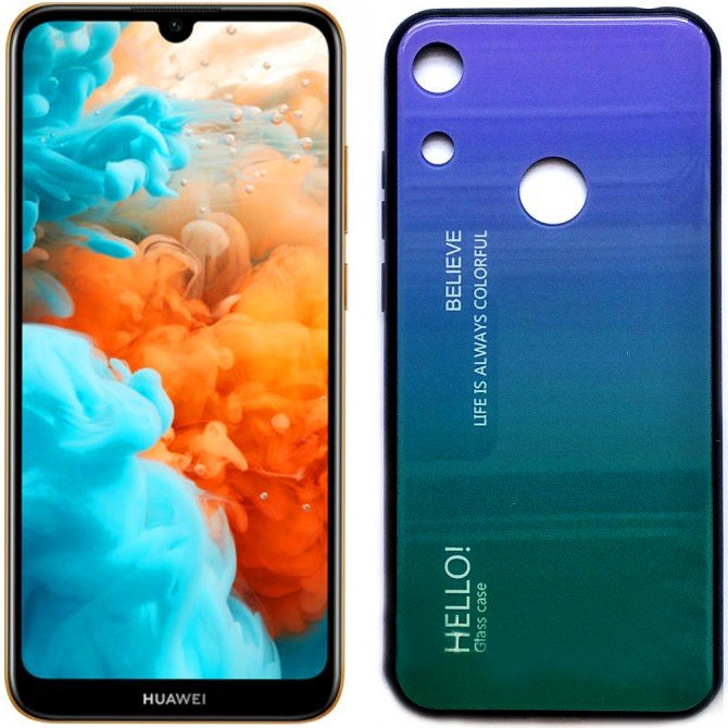 Чохол TPU Gradient HELLO Glass для Huawei Y6 2019 Голубой