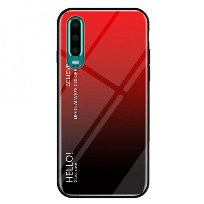 Чехол TPU Gradient HELLO Glass для Huawei P30 Lite Красный-1