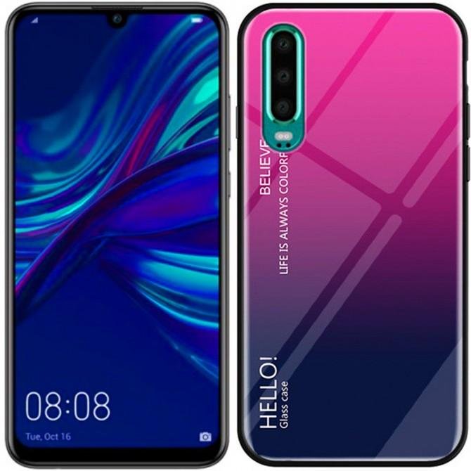 Чехол TPU Gradient HELLO Glass для Huawei P30 Lite Розовый