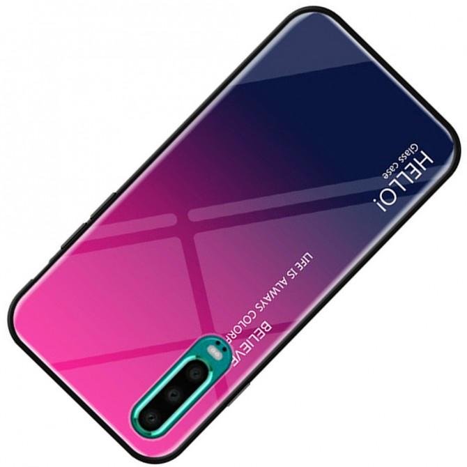 Чехол TPU Gradient HELLO Glass для Huawei P30 Lite Розовый-2