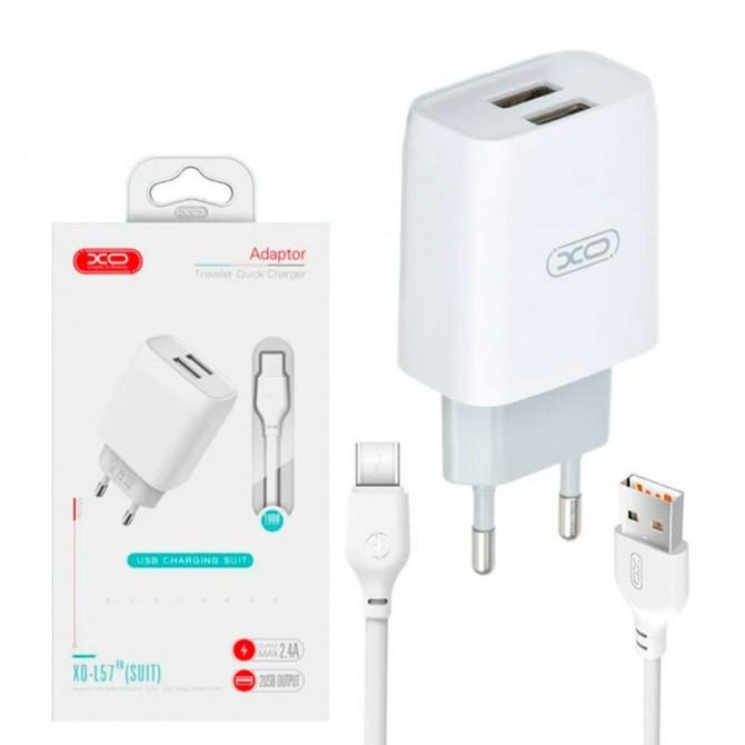Мережевий зарядний пристрі XO L57 2.4A/2USB + Type-C White