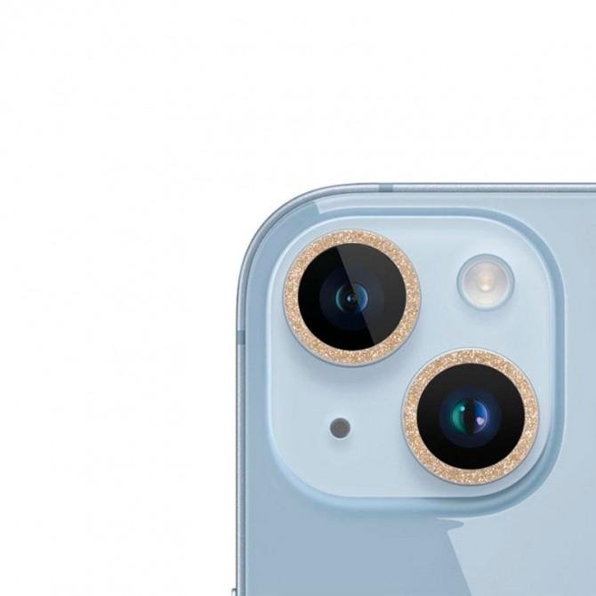 Захисне скло на камеру Metal Sparkles (в упак.) для Apple iPhone 15 (6,1")/14 Plus (6.7") Золотий