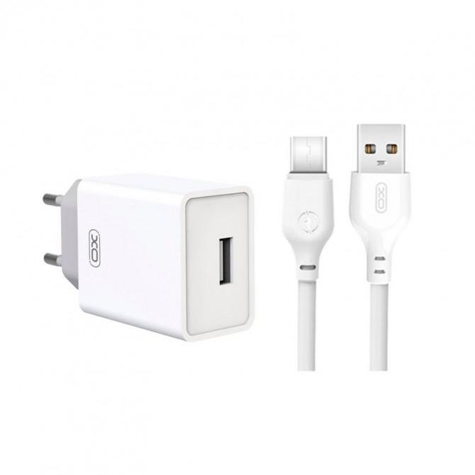 СЗУ XO L93 2.4A/1USB + MicroUSB cable White
