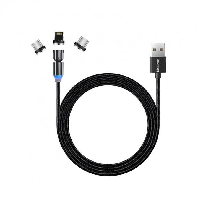 Кабель USB ColorWay CW-CBUU037-BK Lightning/MicroUSB/Type-C магнітний Чорний 1м-1