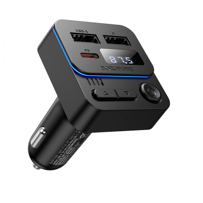 Модулятор FM Borofone BC60 35W QC3.0 2USB + USB-C Black