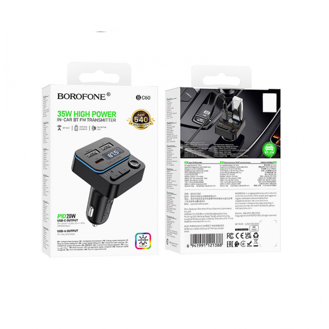 Модулятор FM Borofone BC60 35W QC3.0 2USB + USB-C Black-4