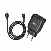 Мережевий зарядний пристрій Hoco N5 Black + Шнур Type-C/Lightning Мережевий зарядний пристрій Hoco N5 Black + Шнур Type-C/Lightning