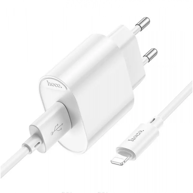 Сетевое зарядное устройство 1USB Hoco C109A Fighter 10.5W White + Lightning Cable-1