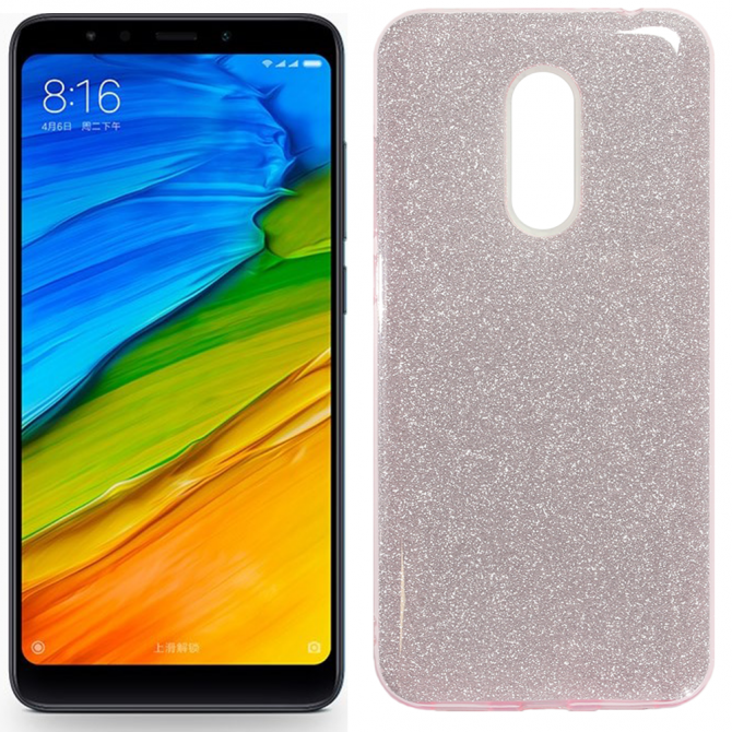 Чохол Silicone 3in1 Блискітки для Xiaomi Redmi 5 Plus Рожевий