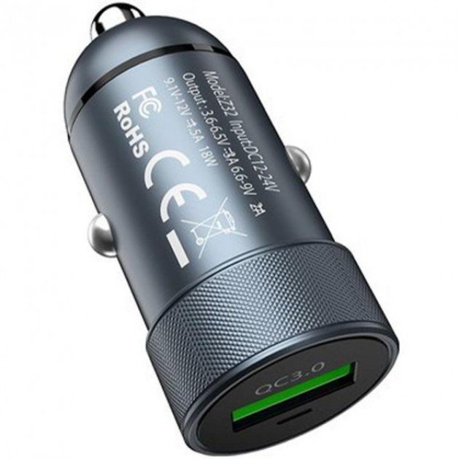 Автомобильное зарядное устройство Hoco Z32 QC3.0 Grey (3A)-1