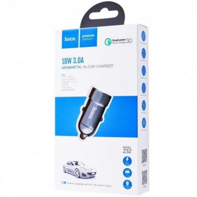 Автомобильное зарядное устройство Hoco Z32 QC3.0 Grey (3A)-2
