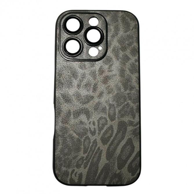 Чехол-накладка кожаный Leopard Print для iPhone 15 Pro Black