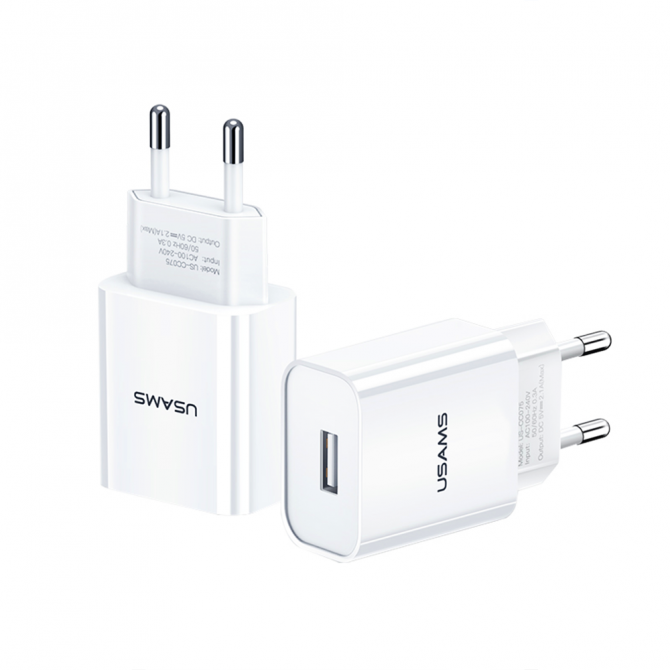 Мережевий зарядний пристрій Usams US-CC075 T18 Single USB Travel Charger Білий (CC075TC01)