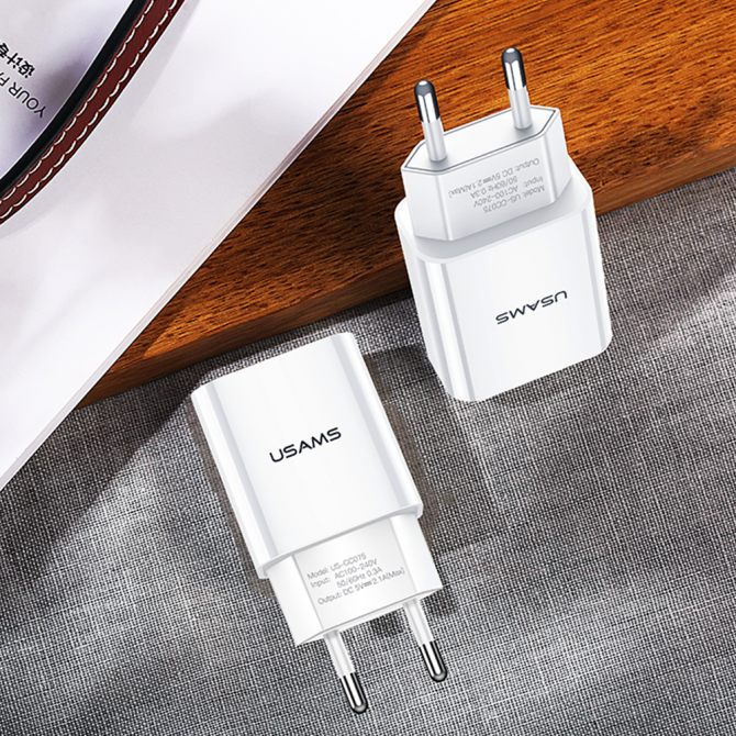 Мережевий зарядний пристрій Usams US-CC075 T18 Single USB Travel Charger Білий (CC075TC01)-1