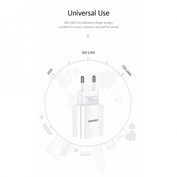 Мережевий зарядний пристрій Usams US-CC075 T18 Single USB Travel Charger Білий (CC075TC01)-2