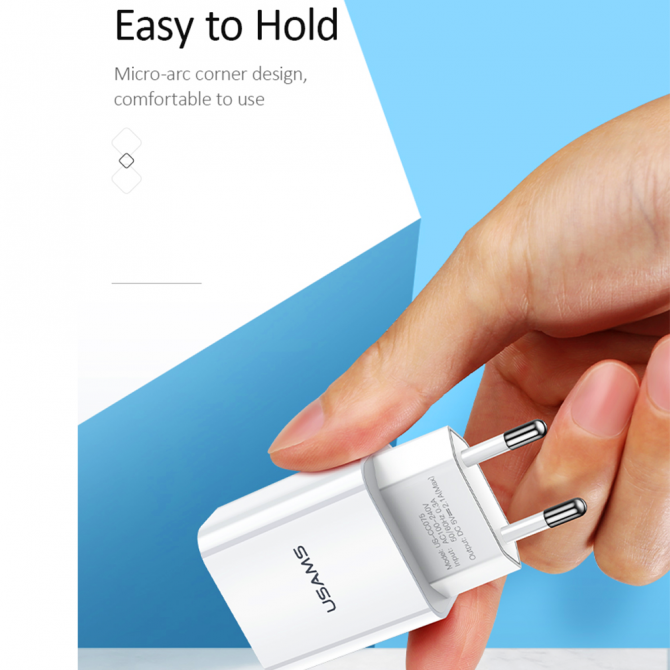 Мережевий зарядний пристрій Usams US-CC075 T18 Single USB Travel Charger Білий (CC075TC01)-3