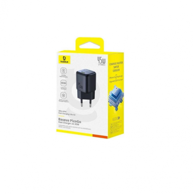 Мережевий зарядний пристрій 1Type-C Baseus PicoGo GaN Fast Charger 45W EU Cosmic Black-4
