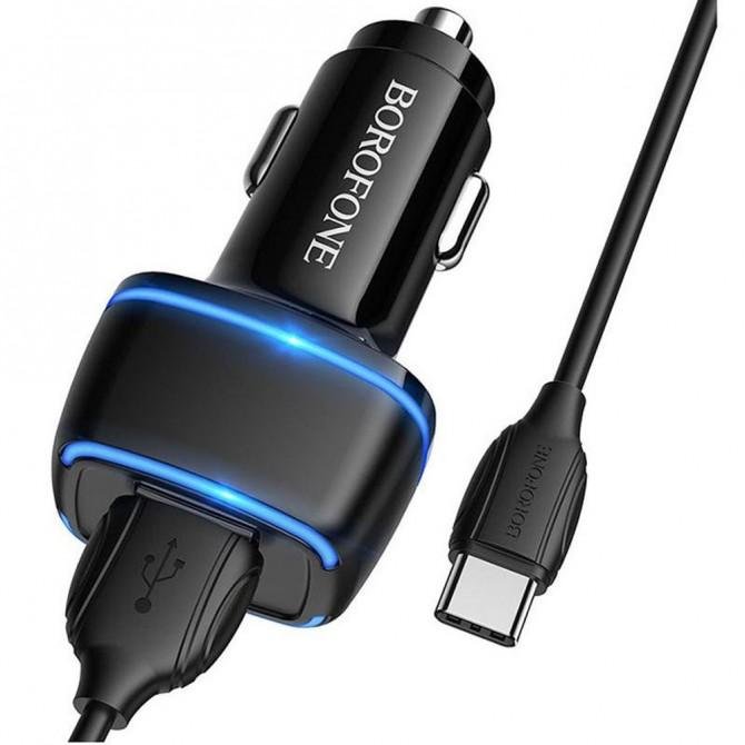 Автомобільний зарядний пристрій Borofone BZ14 Type-C 2USB 2.4A Black