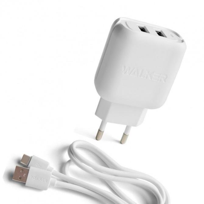 МЗП 2USB WALKER WH-27 + Type-C 2A White