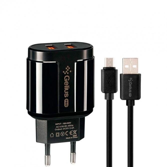 Сетевое зарядное устройство Gelius Avangard GP-HC06 2USB 2.4A 12W + Cable MicroUSB Black