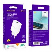 Сетевое зарядное устройство 1USB + Type-C Borofone BA55A PD20W+QC3.0 White Сетевое зарядное устройство 1USB + Type-C Borofone BA55A PD20W+QC3.0 White