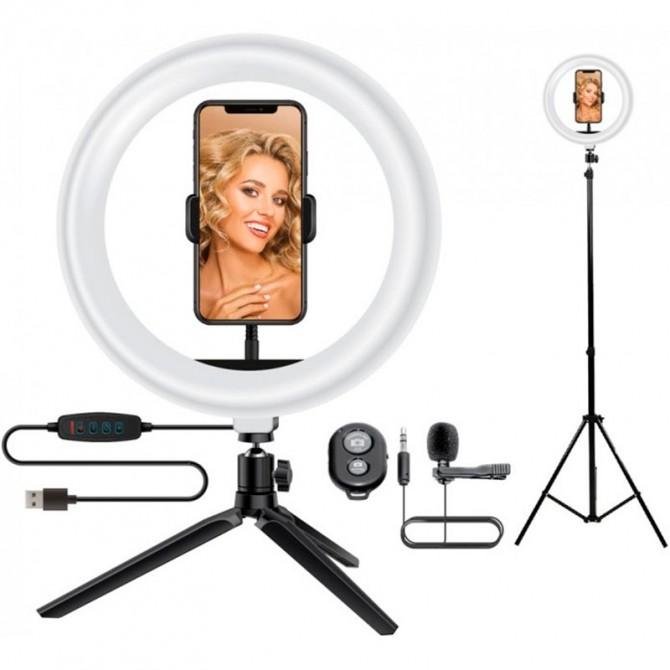 Комплект блогера 5в1 ACCLAB Ring of Light (с LED лампой, штатив, микрофон, bluetooth управление)