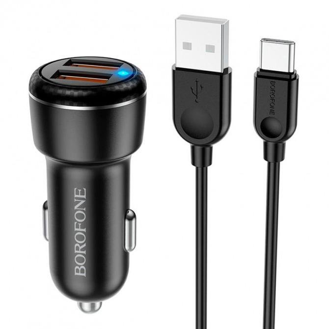 Автомобильное зарядное устройство Borofone BZ17 QC3.0 2USB 3A + Cable Type-C Black