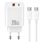 Сетевое зарядное устройство XO CE40 20W 1USB+Type-c White