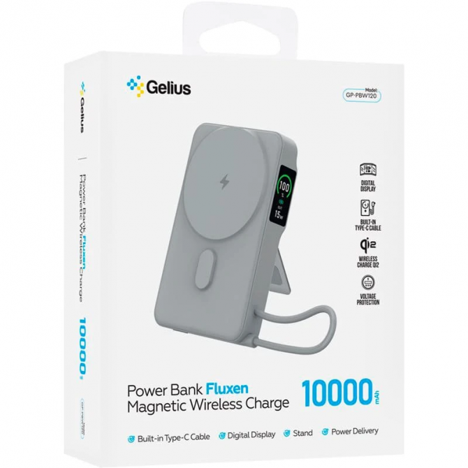 Дополнительная батарея Gelius Fluxen GP-PBW120 10000mAh Qi2 Wireless 15W Grey-3