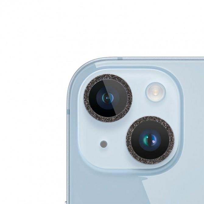 Защитное стекло на камеру Metal Sparkles (в упак.) для Apple iPhone 15 (6,1")/14 Plus (6.7") Черный