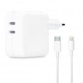 Мережевий зарядний пристрій Charger Type-C Dual 35W + Cable Type-C to Lightning (box)