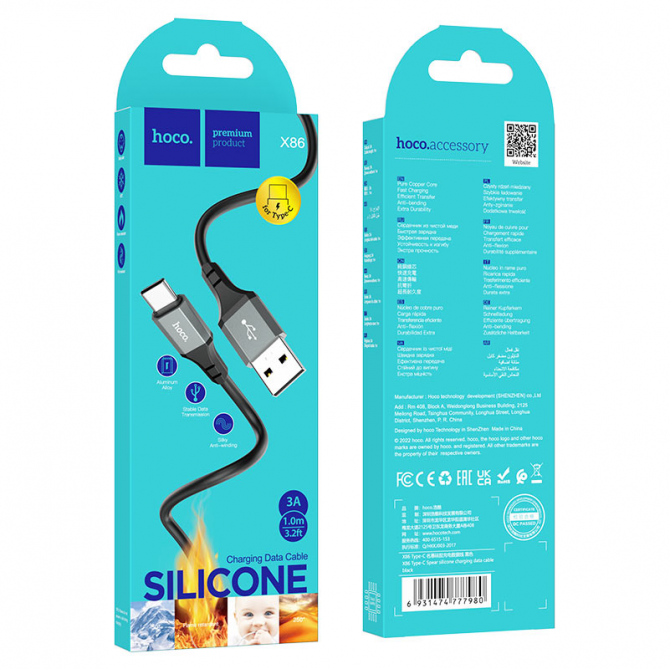 Кабель USB Hoco X86 Spear Type-C Black 1m-1