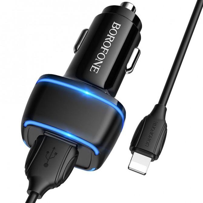 Автомобільний зарядний пристрій Borofone BZ14 Lightning 2USB 2.4A Black