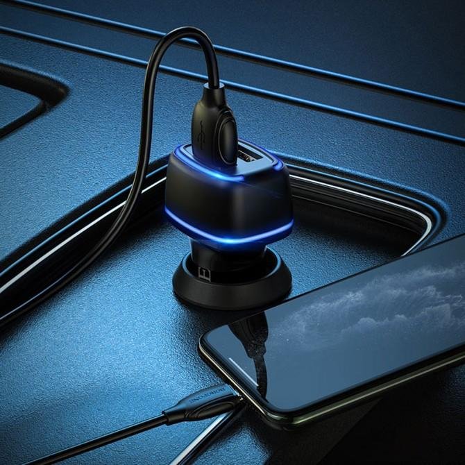 Автомобільний зарядний пристрій Borofone BZ14 Lightning 2USB 2.4A Black-2