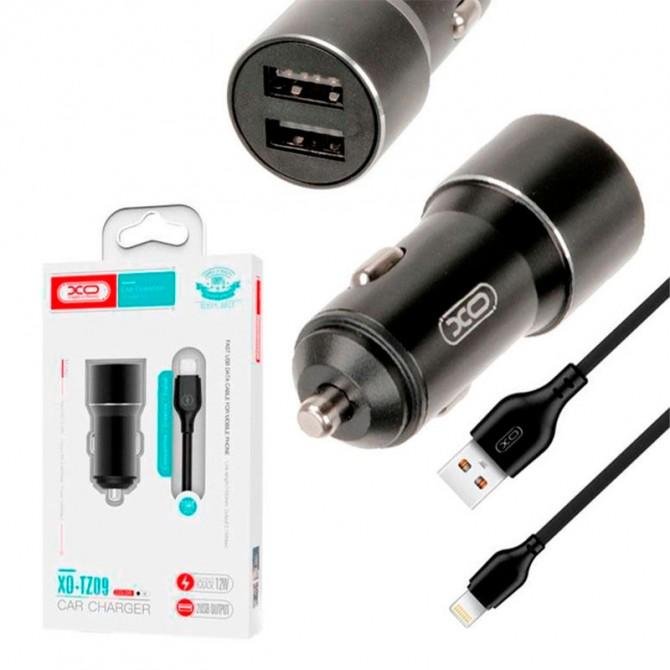 АЗУ XO TZ09 2.4A/2 USB + Lightning Black