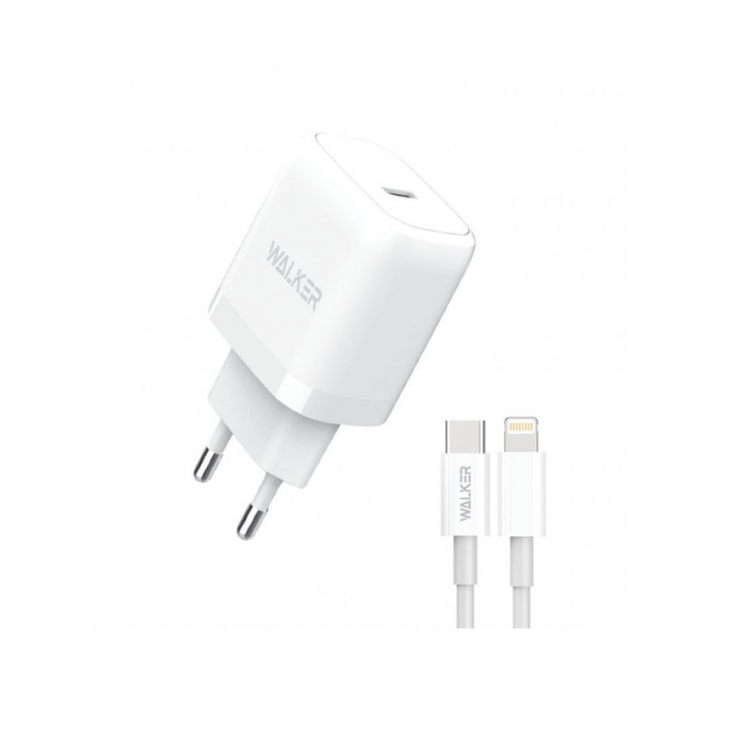 Сетевое зарядное устройство 1Type-C WALKER WH-63 PD20W White + Type-C to Lightning Cable