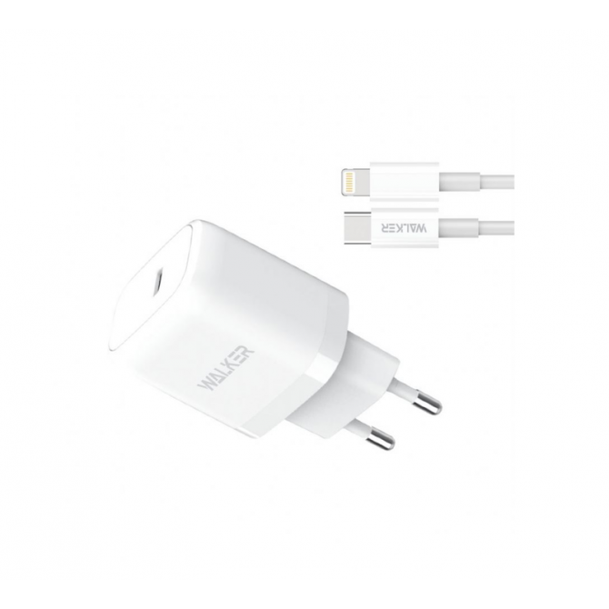 Сетевое зарядное устройство 1Type-C WALKER WH-63 PD20W White + Type-C to Lightning Cable-1