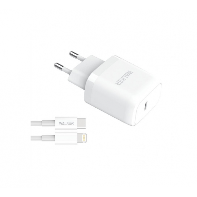Сетевое зарядное устройство 1Type-C WALKER WH-63 PD20W White + Type-C to Lightning Cable-2